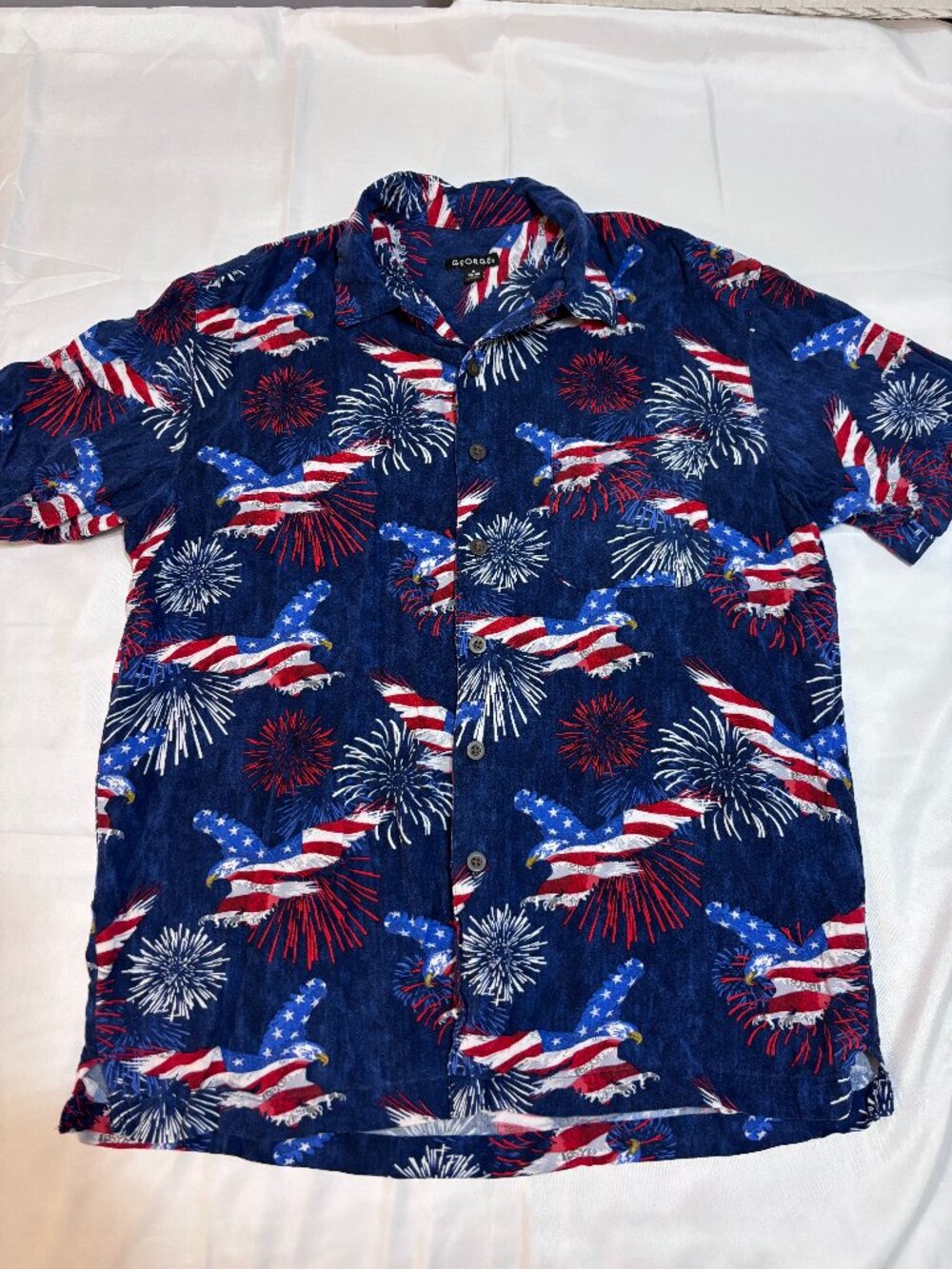 George Men’s Patriotic Eagle American Flag Fireworks Button Down Shirt M
